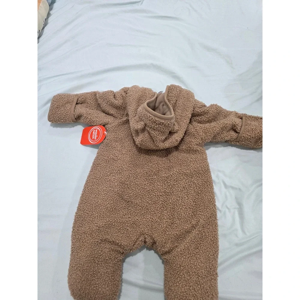 Wonder Nation Baby Sherpa Bunting Hooded Pram Suit Tan Brown 3-6M NWT